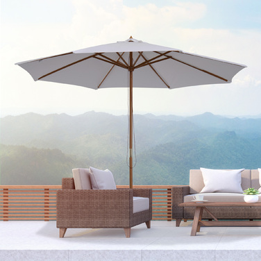 Outsunny Parasol Wood 300 см Дерев'яна парасолька Садова парасолька Балконна парасолька бамбуковий кремовий білий