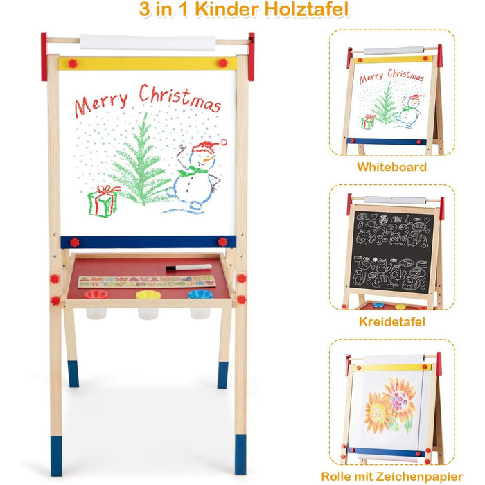 Дитяча мольберт-стіл 3 в 1 COSTWAY: двосторонній, дошка для маркерів та крейди, папір, регульована висота, з аксесуарами