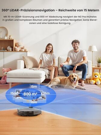 Робот-пилосос LEFANT M2 Pro Mondgrau з функцією миття, 5000Pa, LiDAR, 150 хв, розпізнавання килима, керування через додаток/голос, для видалення шерсті тварин, чорний