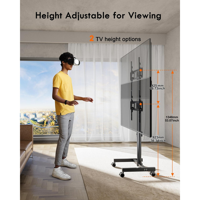 Мобільний підставка для телевізора на колесах FORGING MOUNT, 23-60 дюймів, регулювання висоти та нахилу, VESA 400x400, до 40 кг