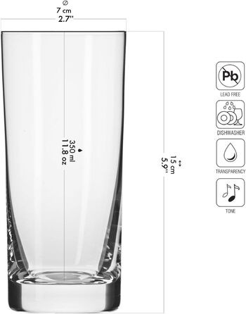 Склянки для напоїв Krosno Longdrink 350 мл, набір 6 шт. Blended – для води, коктейлів, ресторанів, посудомийна машина