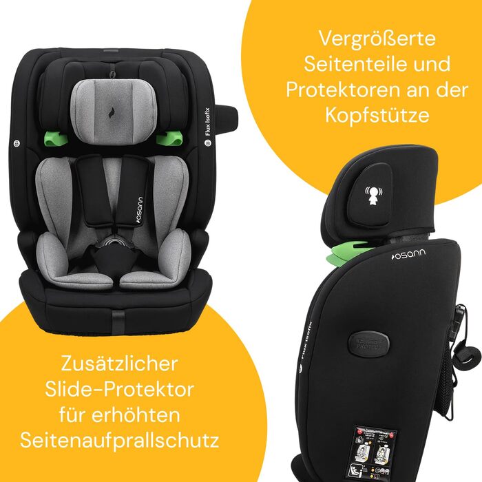 Дитяче автокрісло Osann Flux Isofix, i-Size від 76 до 150 см, зростаюче дитяче автокрісло Isofix- сірий меланж i-Size сірий меланж