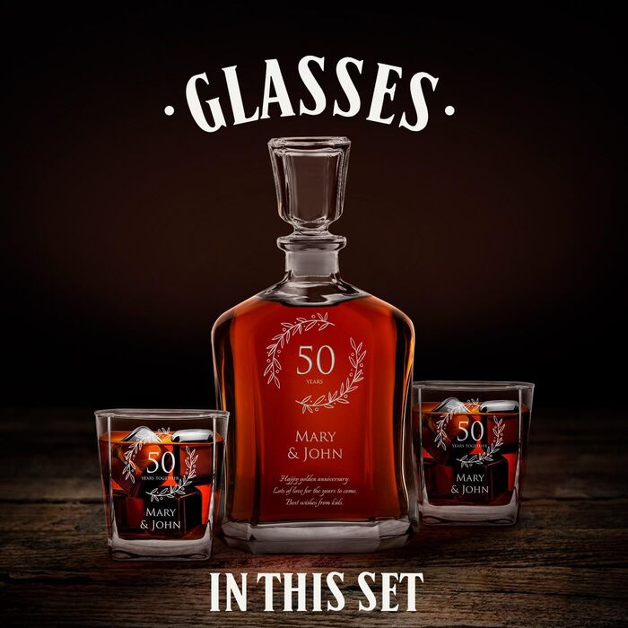 Мавертон Віскі Карафа + Набір склянок (2/4/6) з гравіюванням - 700 мл - Ідеальний подарунок на весілля