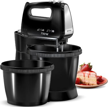 Кухонний комбайн MPM MMR-16Z з обертовою чашею 3,4 л, BPA free, 750W, білий. 5 швидкостей + Turbo, міксер з нержавіючої сталі, кухонний робот з двома чашами (чорний)