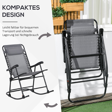 Зручне вуличне крісло-гойдалка, стійке до погодних умов, складане, з підголівником, витримує до 120 кг, світло-сірого кольору