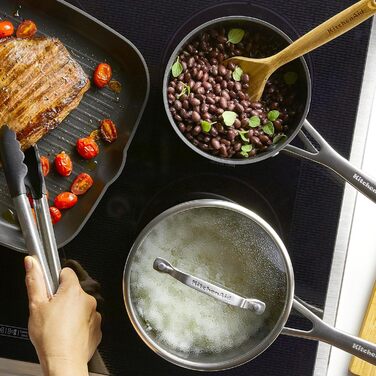 Сковорода-гриль KitchenAid з виливом, харт-анодована, з антипригарним покриттям, квадратна, 29 см, матовий чорний (2 літри)