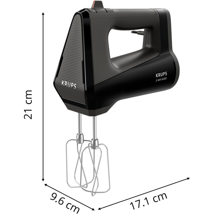 Міксер ручний Krups 3 Mix 4000, 450 Вт, білий/сірий - насадки для збивання та замісу тіста