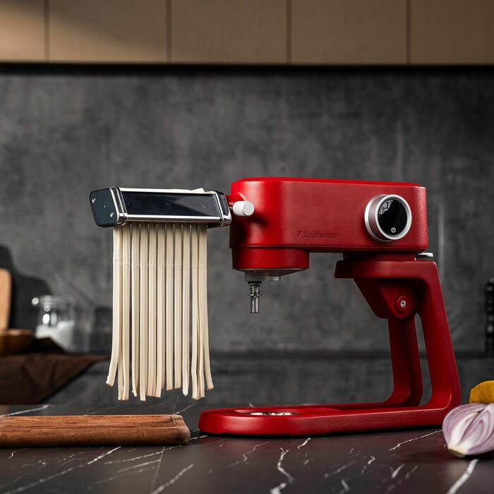 Кухонна машина 5л для тіста: планетарний міксер для хліба, піци з таймером, 8 режимів, чаша з нержавіючої сталі, гачки, вінчики та гнучкий міксер (червоний)