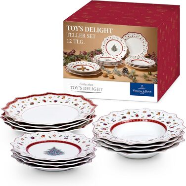 Villeroy & Boch Toy's Delight: Сніданок на двох - сервіз для двох осіб (6 предметів), білий/червоний. Ідеальний для святкування Різдва! Преміум-посуд з порцеляни.
