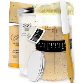 Набір для закваски KrustenZauber: скляна тара 1000 мл з лопаткою та термометром для випікання хліба, закваска, ферментація, 2 шт.