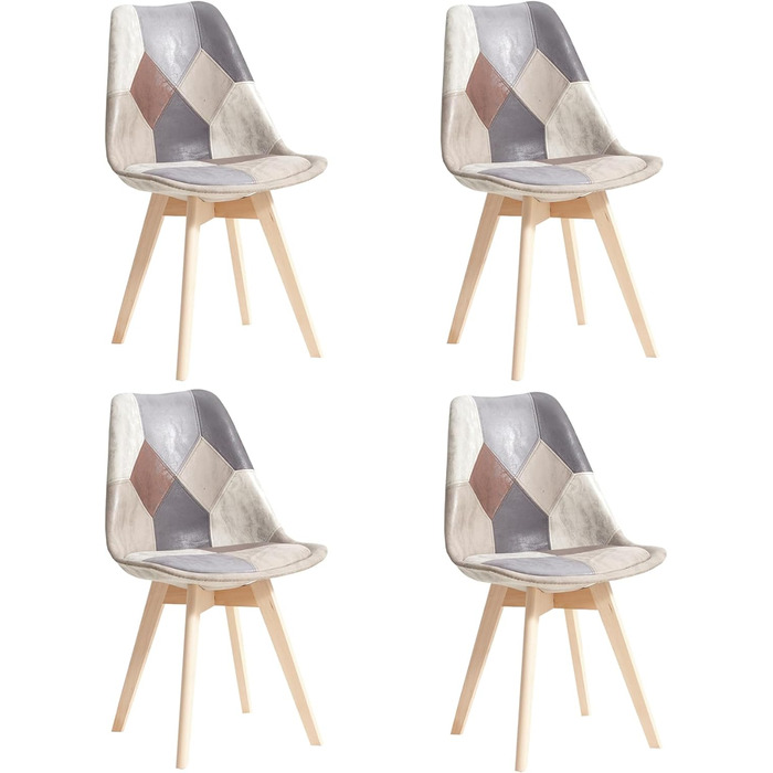 Стільці для їдальні в скандинавському стилі, ретро-дизайн, з м'яким сидінням, для кухні та офісу, з масивними буковими ніжками (набір 4 шт., сірий)