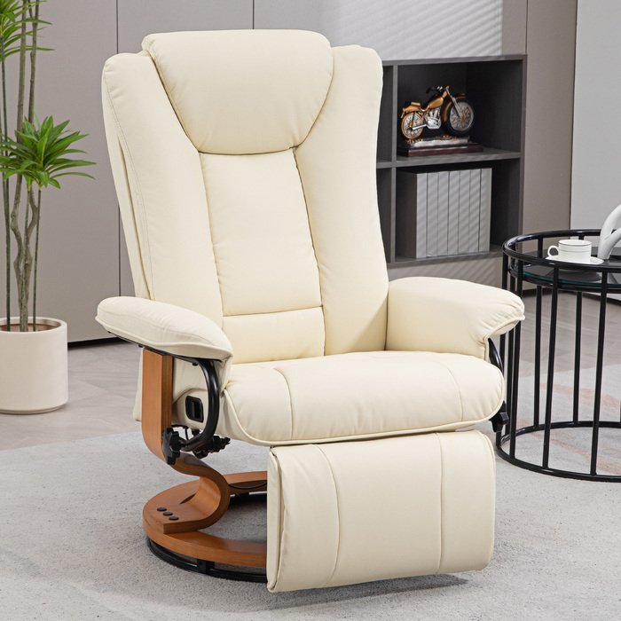 Крісло під телевізор HOMCOM Reclining Recliner Swivel з функцією відкидання та підставкою для ніг до 150 кг, штучна шкіра кремово-білого кольору для вітальні