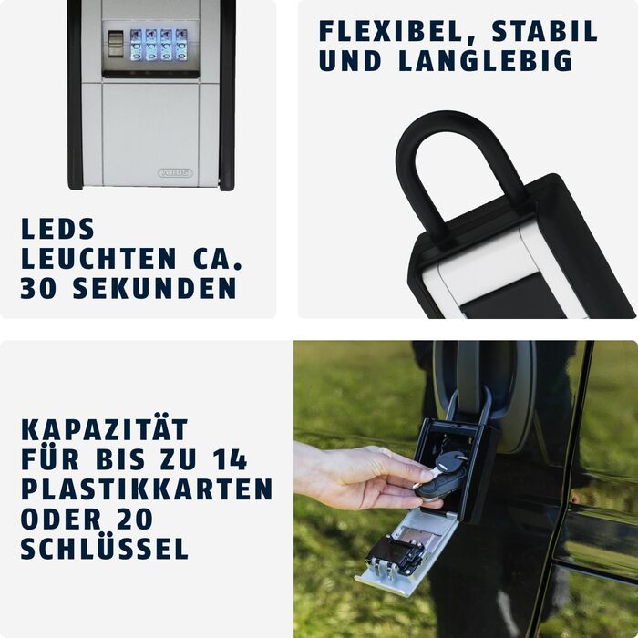 Сейф для ключів ABUS KeyGarage 797 LED з підсвічуванням - чорно-срібний, для ключів та дрібних цінностей
