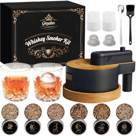 Набір для копчення віскі: 6 видів тирси, 2 склянки, 2 форми для льоду, для коктейлів, подарунок для чоловіків, батька, чоловіка (без бутану), дерев'яний