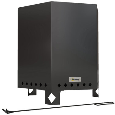 Вогнище, мангал для вогню, кострище, з мітлою, 45 x 38,8 x 46,5 см, сріблястий + чорний