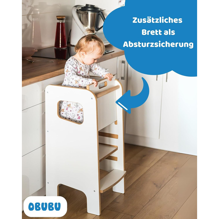 Дерев'яний навчальний столик-сходинка Montessori для дітей з бічною перегородкою – білий, безпечний та стійкий, регульована висота, з блокуванням, сучасний дизайн Model 4