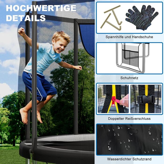 Батут Devoko вуличний Ø183/228/305/366/427 см, сертифікат GS, дитячий батут для саду з сіткою, драбиною та захисним покриттям (183 см, чорно-синій)