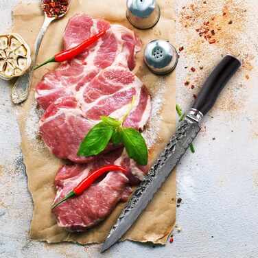 Ніж кухарський Wakoli EBO Premium з лезом 20 см з дамаської сталі 67 шарів та ручкою з чорного дуба | Професійний ніж для кухні