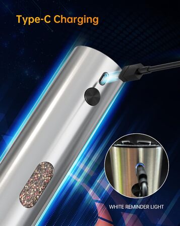 Електричні соляні та перечні млини CIRCLE JOY з підставкою, чорного кольору. Набір з нержавіючої сталі, регулювання помелу, LED-підсвічування, 110 мл, сріблястий