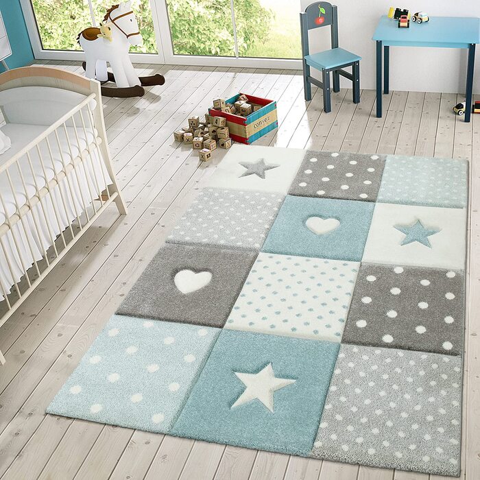 Домашній дитячий килим для хлопчиків і дівчаток, дитячий килим в горошок, зірка, 3D смуга, Колір Синій, Розмір 120 см, круглий