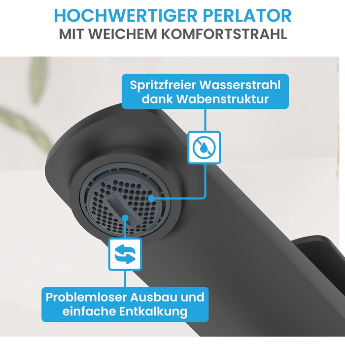 Чорний матовий змішувач для умивальника Bächlein Aldeya - набір для монтажу, сучасний дизайн