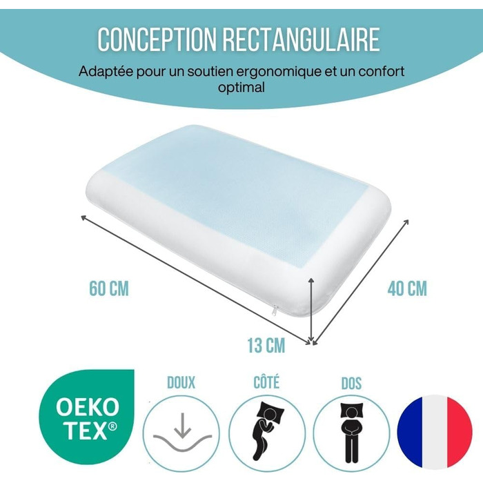 М'яка дитяча подушка Inphysio з Memory Foam - бамбукова тканина, гіпоалергенна - для комфортного сну - ергономічна подушка для шиї - 50 x 30 x 5,5 см (Білий - Comfort Gel)