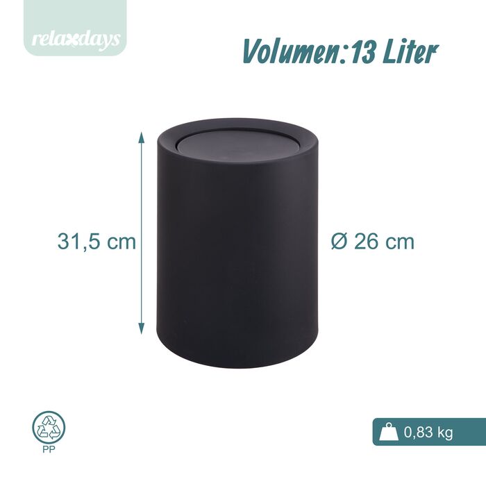 Відро для сміття Relaxdays з кришкою-качалкою, 13 літрів