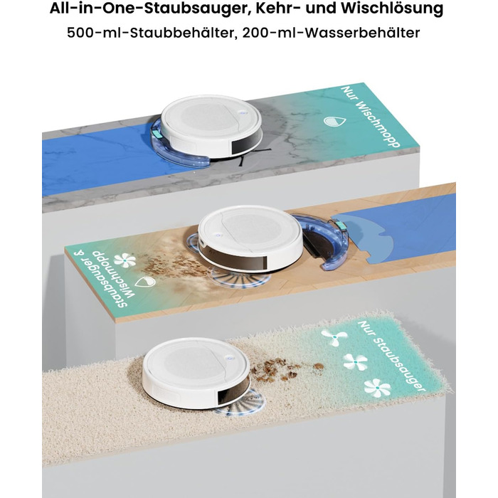 Робот-пилосос LEFANT M310 Ultra: потужність 6000Pa, функція миття, лазерна навігація ToF, уникнення перешкод, керування через додаток та Alexa, захист від заплутування шерсті тварин, для килимів, білий