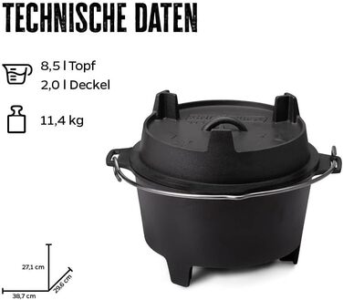Набір голландської печі Grillfürst Dutch Oven BBQ Edition DO 9: чавунний котелок 8,5 л з підставкою, підняття кришки та сумка для зберігання