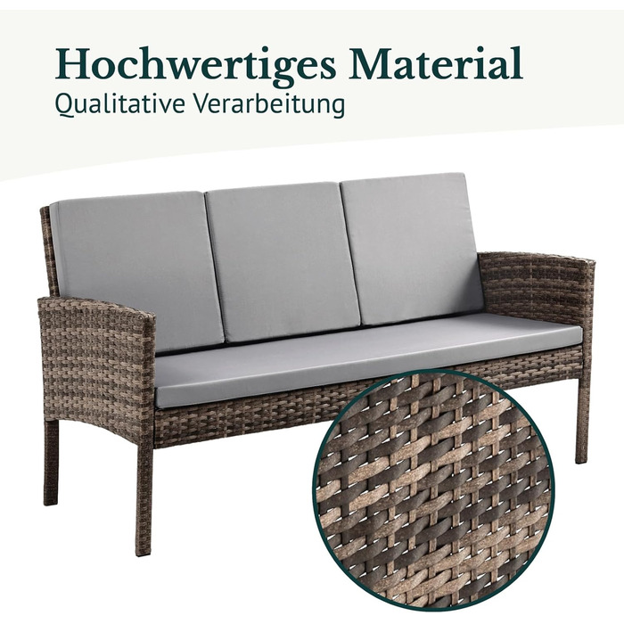 Садовий набір меблів SVITA Denver з поліротангу 4 предмети: 2 крісла, диван на 2 місця, стіл - коричневий