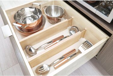 Органайзери для шухляд iDesign 2 шт. з регульованим розміром, з павловнії, для кухонних аксесуарів та столових приборів, бежевий