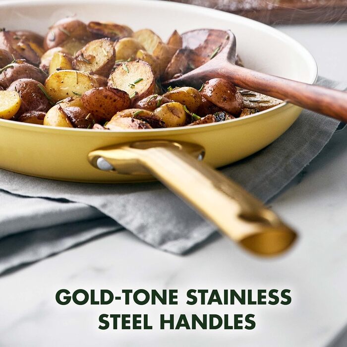Набір сковорідок GreenPan Hartelox з антипригарним покриттям Ceramic, 25.4 см та 30.5 см, золотий ручка, без PFAS, придатні для миття в посудомийній машині, для духовки, колір Sunrise Yellow