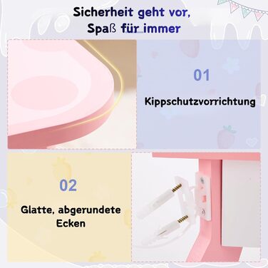 Детский туалетный столик LEADZM с пуфом для девочек, с двумя зеркалами 180°, с ящиком, белый и розовый, для детей 3-9 лет