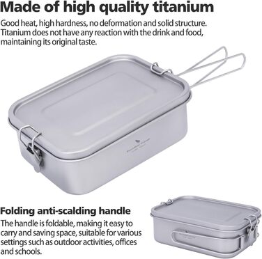 Ланчбокс iBasingo Titan 800мл з кришкою та ручкою - герметичний бенто-контейнер для кемпінгу, відпочинку та офісу. Безпечний для їжі, придатний для миття в посудомийній машині. Модель Ti2081C (1200мл Ti2082c)