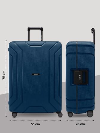 Набір валіз REDOLZ Hartschalen 3-ті, без замка-блискавки, з 3-точковим закриттям, з поліпропілену, 4 подвійні колеса, TSA-замок, для жінок та чоловіків (Essentials 15), Navy Blue, L (75 см)