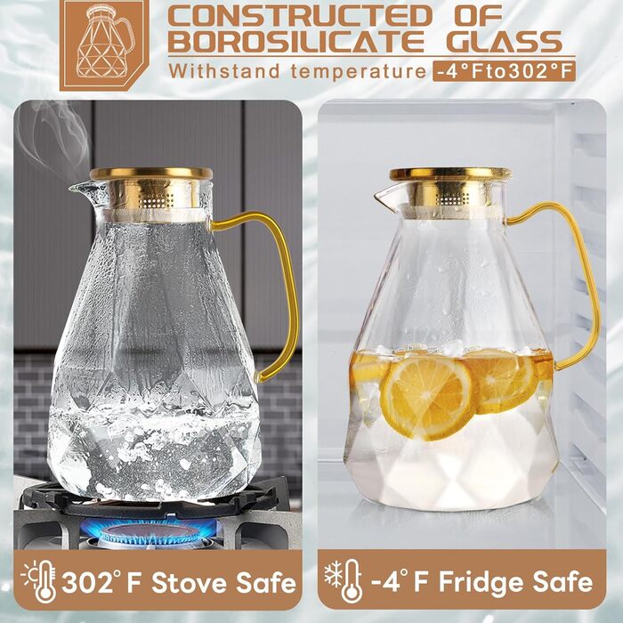 Скляна карафа Yirilan 2.2 л з кришкою, 74 унції, для води, 3 літри