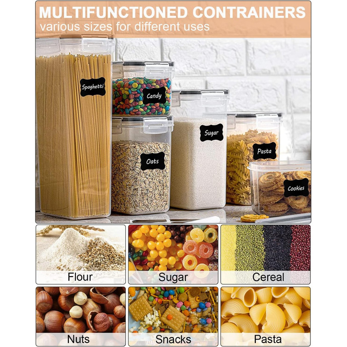 Набір контейнерів для зберігання Heucheey 25 шт. - Органайзер для кухні, контейнери для продуктів з кришкою, ємності для зберігання, мірна ложка, маркер, наклейки, щітка-губка
