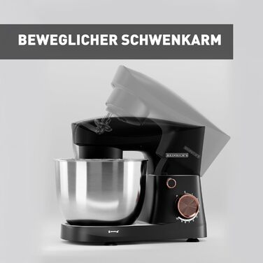 Кухонна машина Heinrichs 1500W з місткою чашею 6L з нержавіючої сталі, 10 швидкостей, набір насадок (міксер, гак для тіста, вінчик)