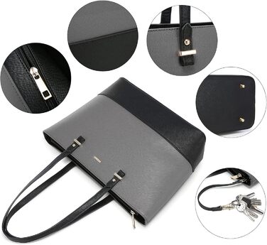 LOVEVOOK Сумка-шоппер для жінок, велика шкіряна сумка на плече, 3 шт. (сірий-чорний)