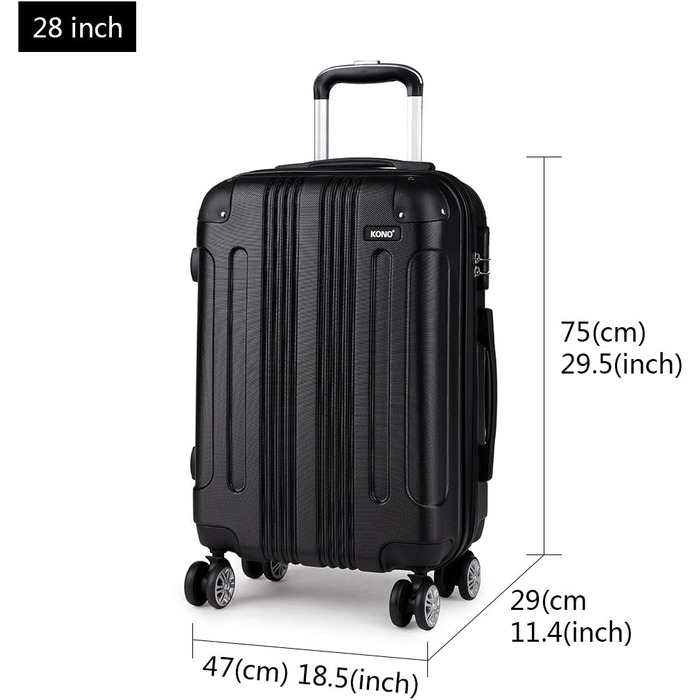 Набір валіз KONO Zwillingsrollen 3шт. M-L-XL, чорний, ABS, з жорстким корпусом