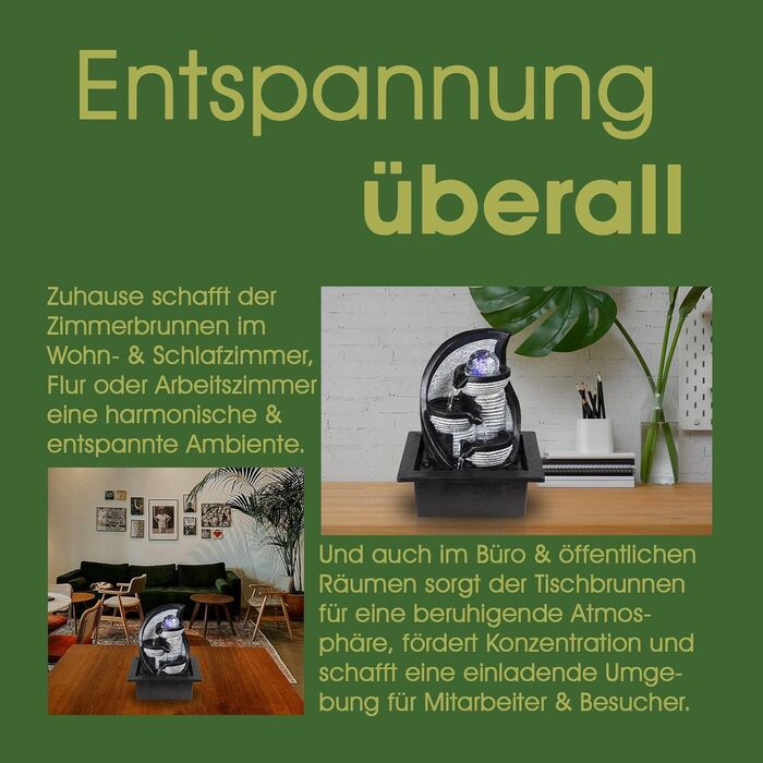 Настільний фонтан BMF-VERSAND® з RGB підсвічуванням та обертовою скляною кулею – декоративна лампа з RGB LED, кімнатний фонтан з підсвічуванням, сірий колір, куля, 4 ступені