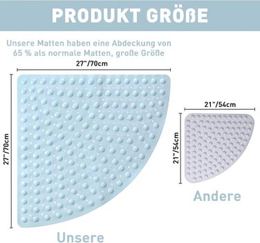 Килимок для душу Lurowo Нековзний кутовий 70x70см, Трикутний з присосками, Протиковзкий, Синій