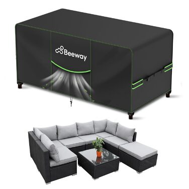 Чохол для садово-патіо меблів BEEWAY V2.0, 300x250x102 см, водовідштовхувальний, захист від УФ, чорний