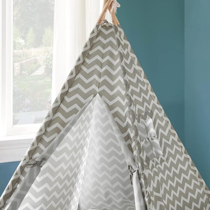 Дитячий намет SoBuy для дому з дверима та вікном, ігровий намет, ігровий будиночок для дитячої кімнати, білий/сірий, 109x165x109 см, OSS03