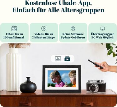 Цифровий фоторамка Eptusmey 10.1 дюйма з Wi-Fi, корпус з дуба, 32GB, IPS Touchscreen, підтримка Uhale APP, для подарунків, білий дуб