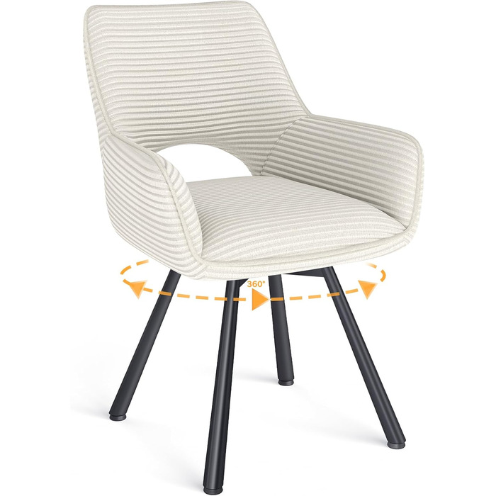 Набір з 4 обертових кухонних стільців з м'яким сидінням, бежеві, з металевими ніжками