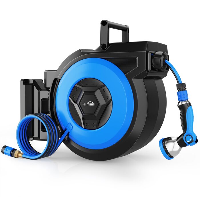 Himimi автоматичний водяний шланг 30м + 2м настінна коробка, поворот на 180°, ролики для саду, автоматичний з 10-в-1 розпилювачем, кріплення на стіну для поливу