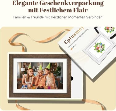 Цифровий фоторамка Eptusmey 10.1 дюймів з Wi-Fi, дерев'яний корпус з дуба, 32GB, HD IPS сенсорний екран 1280x800, відтворення фото/відео через Uhale APP, подарунок для чоловіків та жінок, колір A-Білий