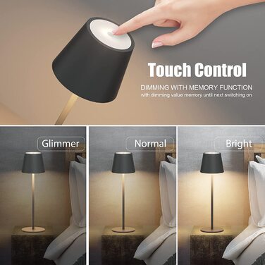 Klighten 2 шт. LED бездротові диммерні настільні лампи Anthrazit, перезарядна лампа USB-C для дому та вулиці, тепле світло 3000K, алюміній, IP54 вологостійка, антрацит