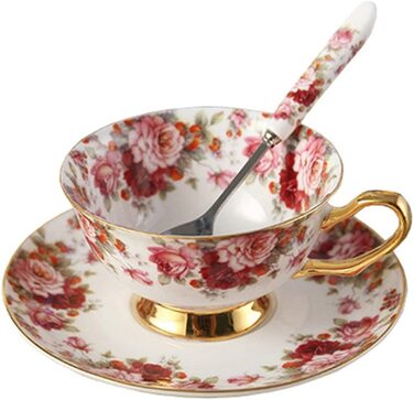 Порцелянова керамічна чашка для чаю, чашка для кави з блюдцем, квіти, білий і червоний
